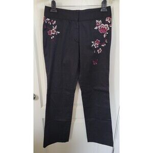 Women's Shanghai Tang Embroidered Floral Black Pants